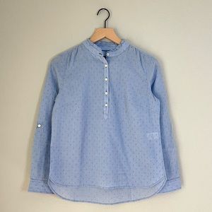 Talbots | Women’s Mandarin Collar Long-sleeve Blouse | Blue | Petite Small